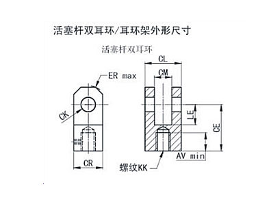 YGD標準液壓缸的活塞桿端耳環、耳環架的尺寸